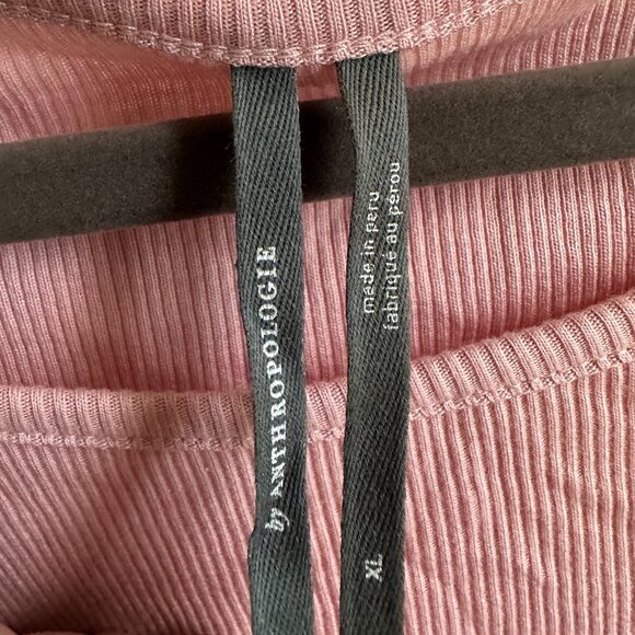 NWT Anthropologie Pink Ribbed Pima Cotton Modal Open Shoulder Long Sleeve XL - Picture 3 of 7